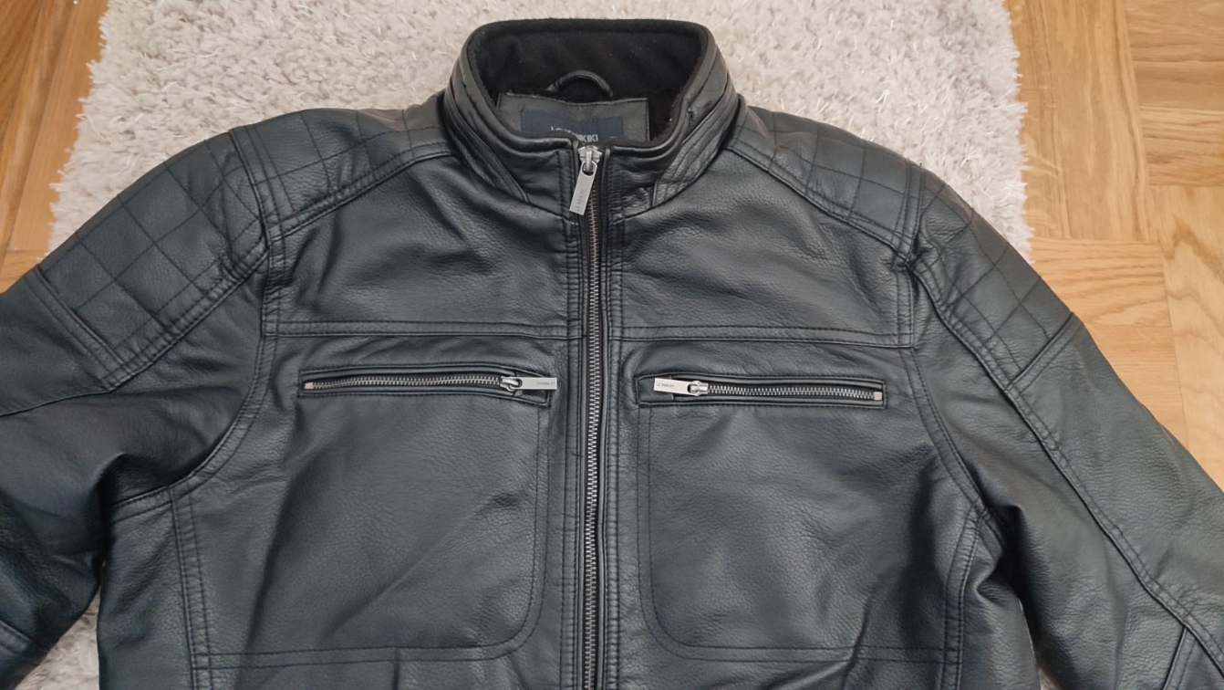Muška crna jakna od veštačke kože S slika #1