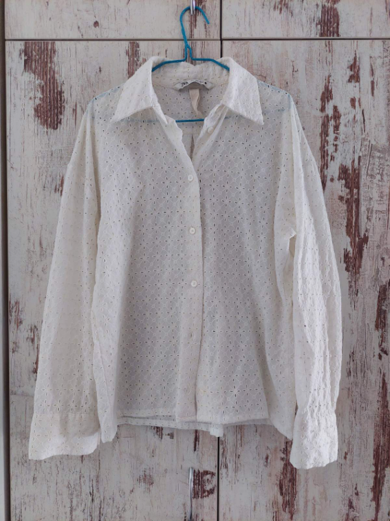 Zara bela rupičasta eyelet košulja slika #1