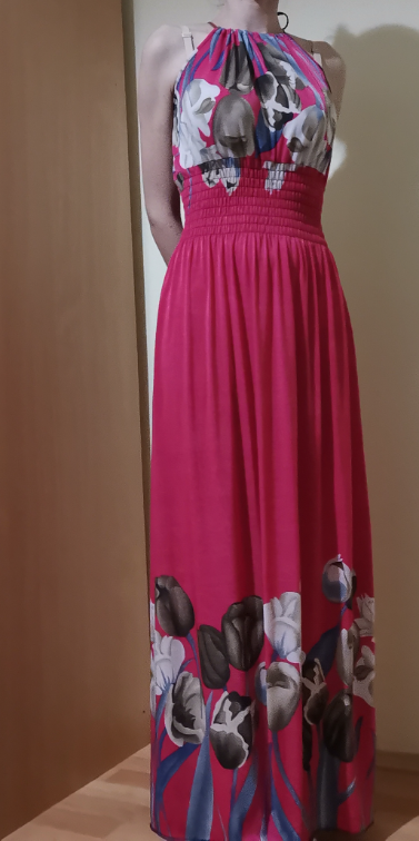 Duga roze letnja cvetna haljina slika #1