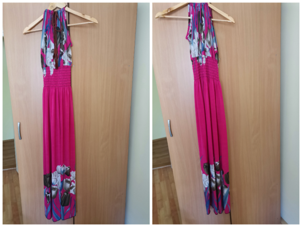 Duga roze letnja cvetna haljina slika #3