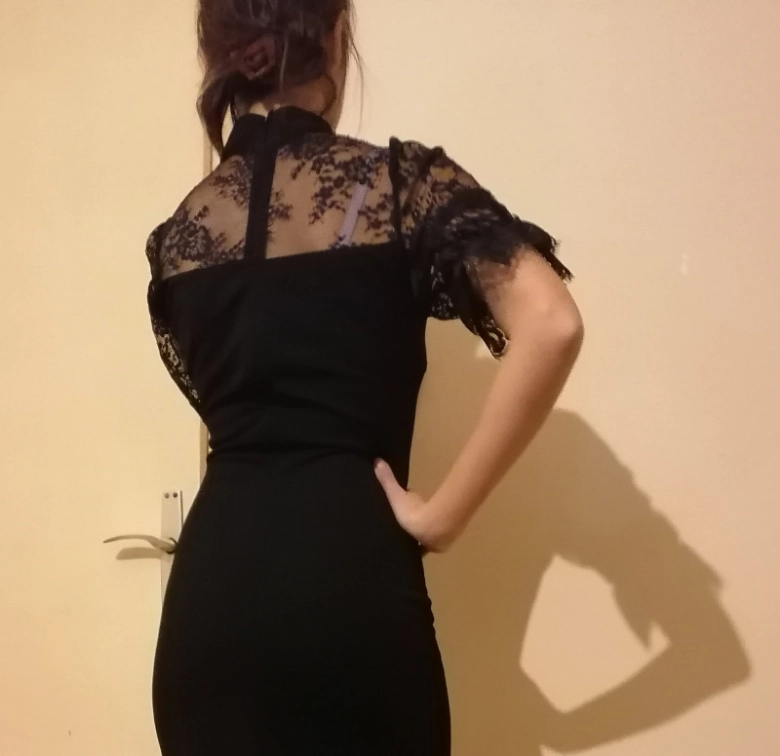 Crna midi haljina sa cipkom slika #2