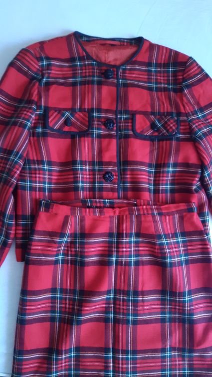 Unikatni vintage siveni karirani komplet slika #2