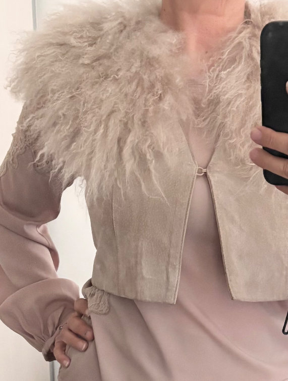 Kožni modni prsluk sa krznom slika #1