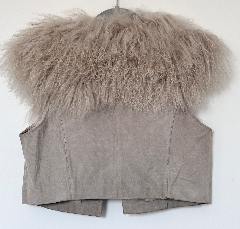 Kožni modni prsluk sa krznom slika #3