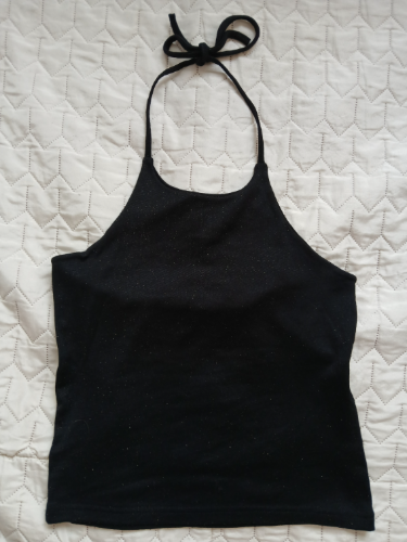 Crna svetlucava bluza na vezivanje oko vrata, M