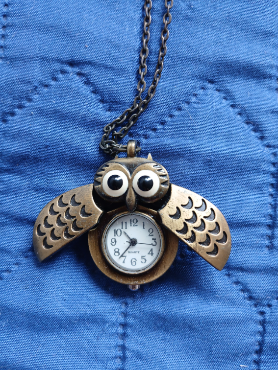 Nova dugacka ogrlica sa priveskom sove sa satom slika #1