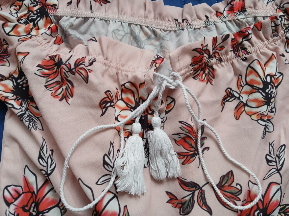 Roze cvetna crop top kosuljica spustenih ramena, S slika #2