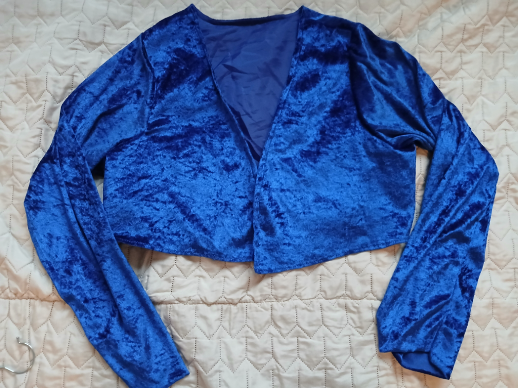 Kraljevsko plavi plisani šik bolero kardigan, L-XL slika #1