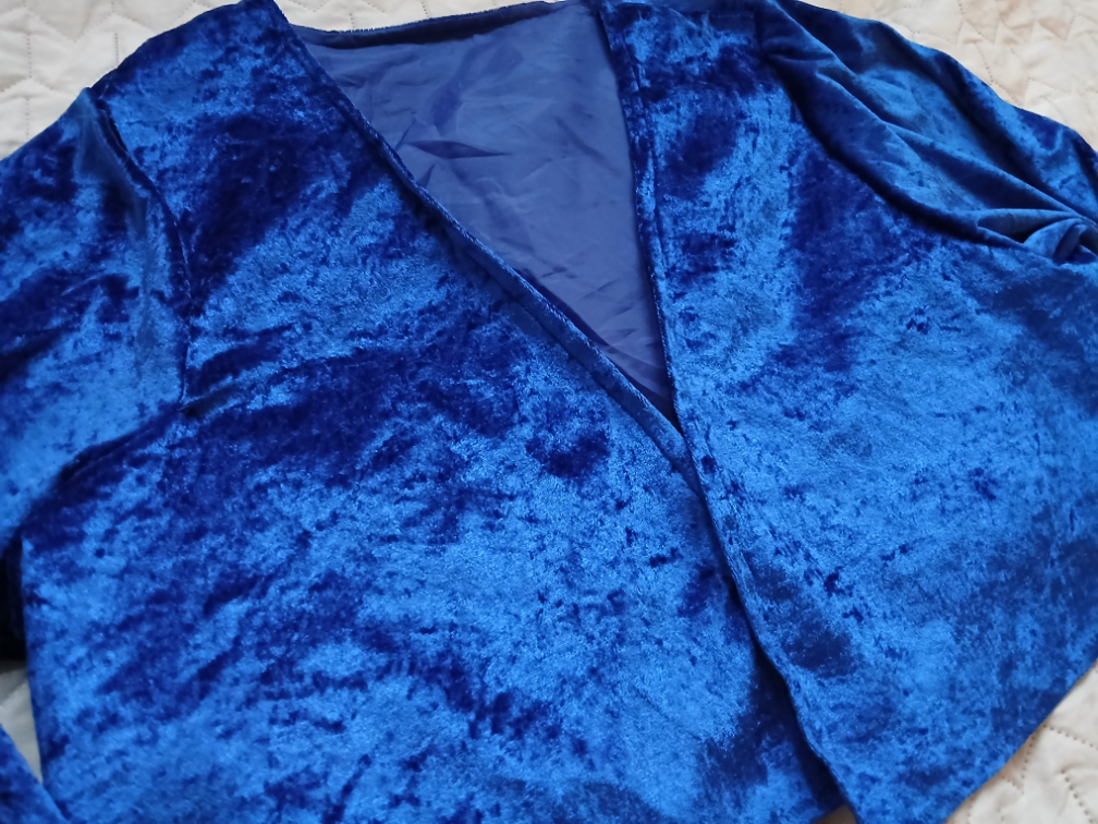 Kraljevsko plavi plisani šik bolero kardigan, L-XL slika #2