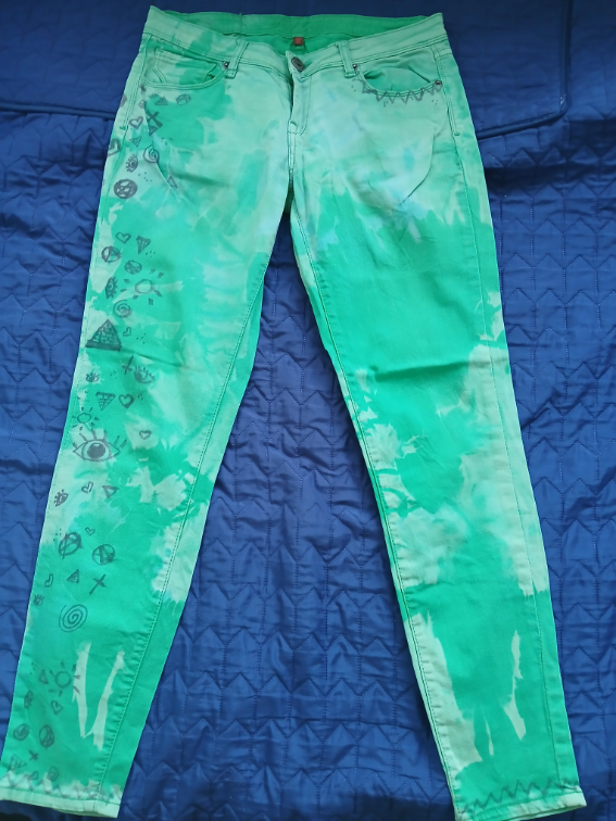 Fishbone unikatne zelene sarene punk pantalone,M-L slika #1