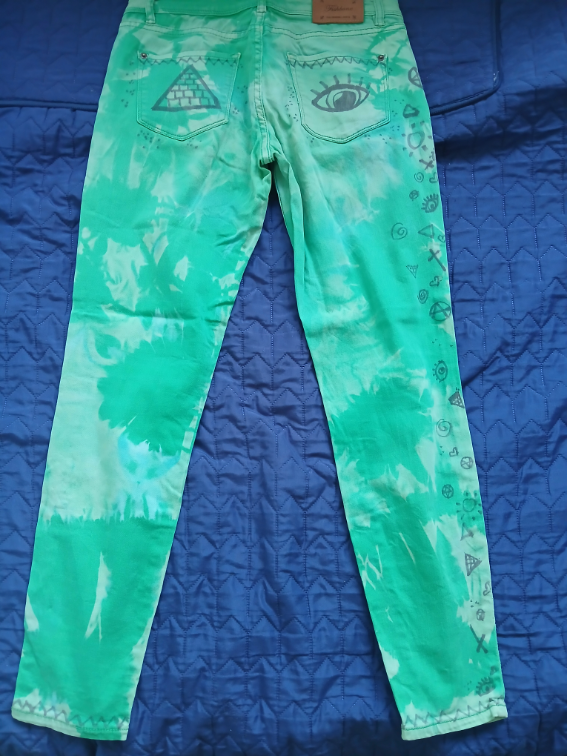 Fishbone unikatne zelene sarene punk pantalone,M-L slika #4