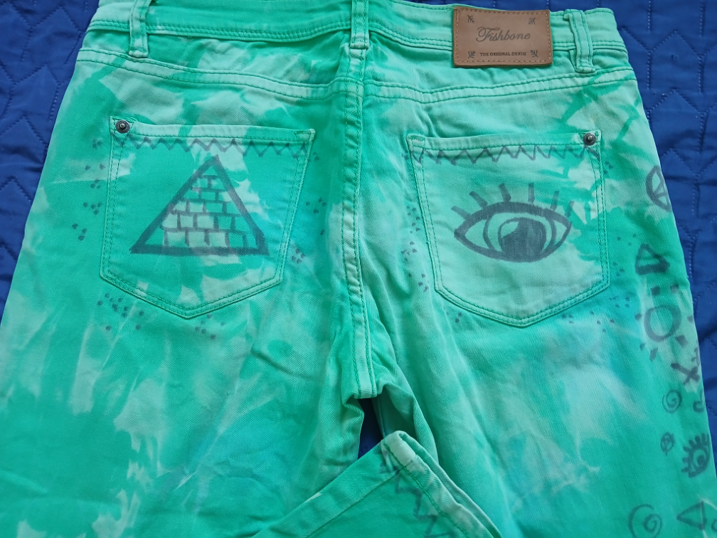 Fishbone unikatne zelene sarene punk pantalone,M-L slika #5