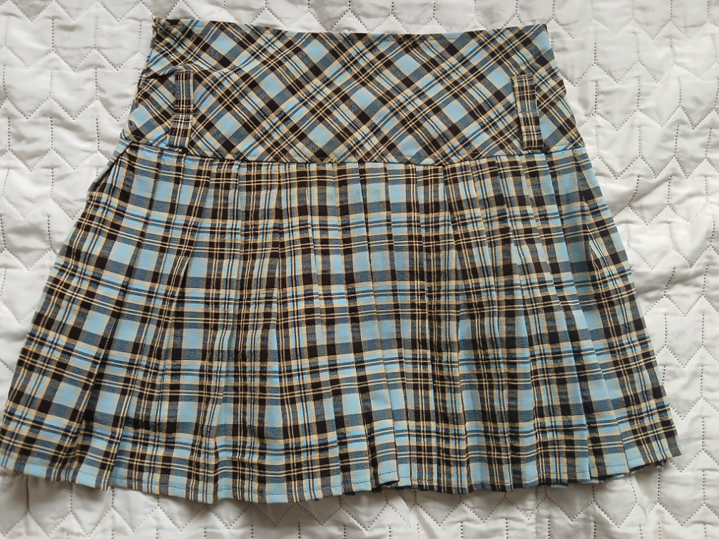 Plavo-braon-zuta karirana mini suknja, M slika #1