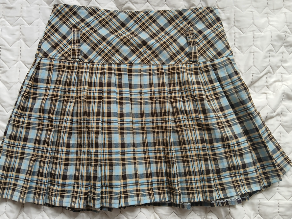 Plavo-braon-zuta karirana mini suknja, M slika #3