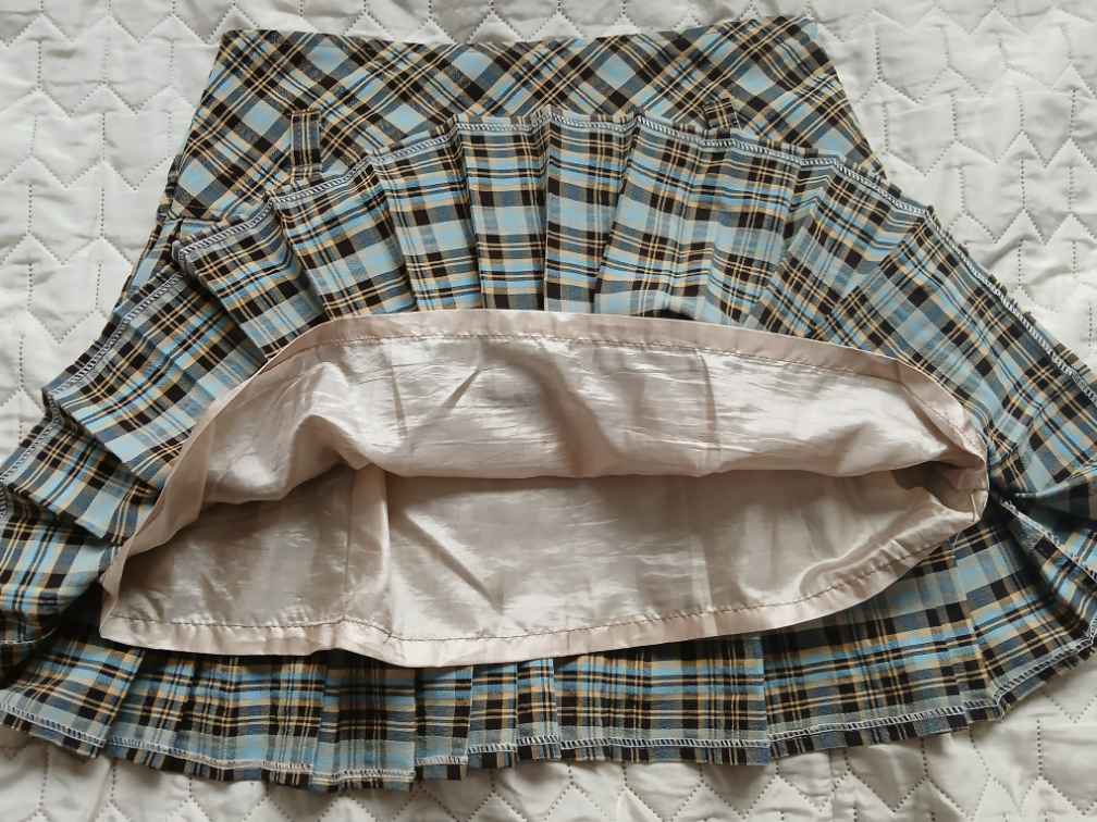 Plavo-braon-zuta karirana mini suknja, M slika #4