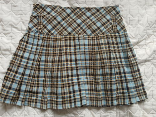 Plavo-braon-zuta karirana mini suknja, M