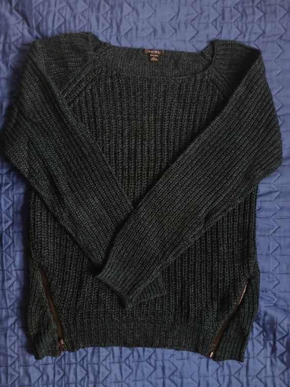 Amisu zeleno-crni dzemper sa rajsferslusima, L slika #1