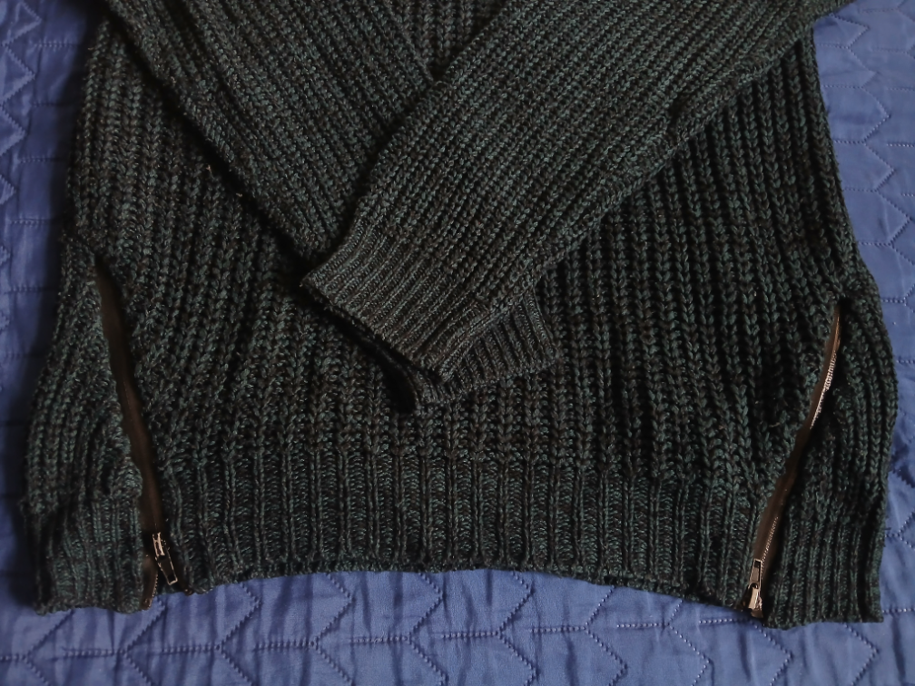 Amisu zeleno-crni dzemper sa rajsferslusima, L slika #2