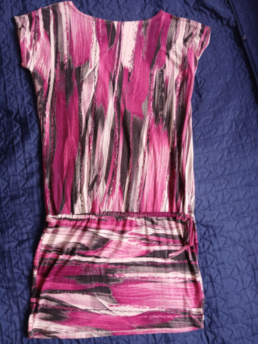 Sarena roze-crna-bela mini haljina - tunika, L-XL