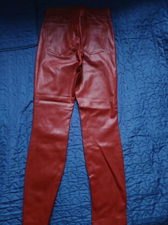 Zara crvene-bordo kozne pantalone kao nove, S slika #5