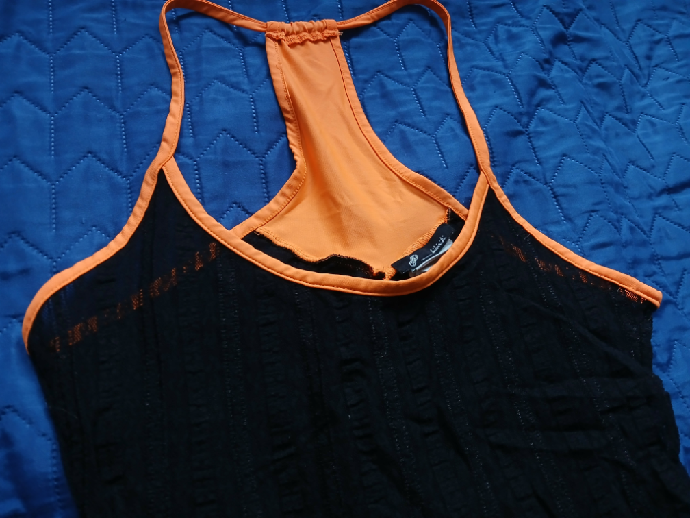 Kikiriki crno-narandzasta cipkana majica, M-L slika #2