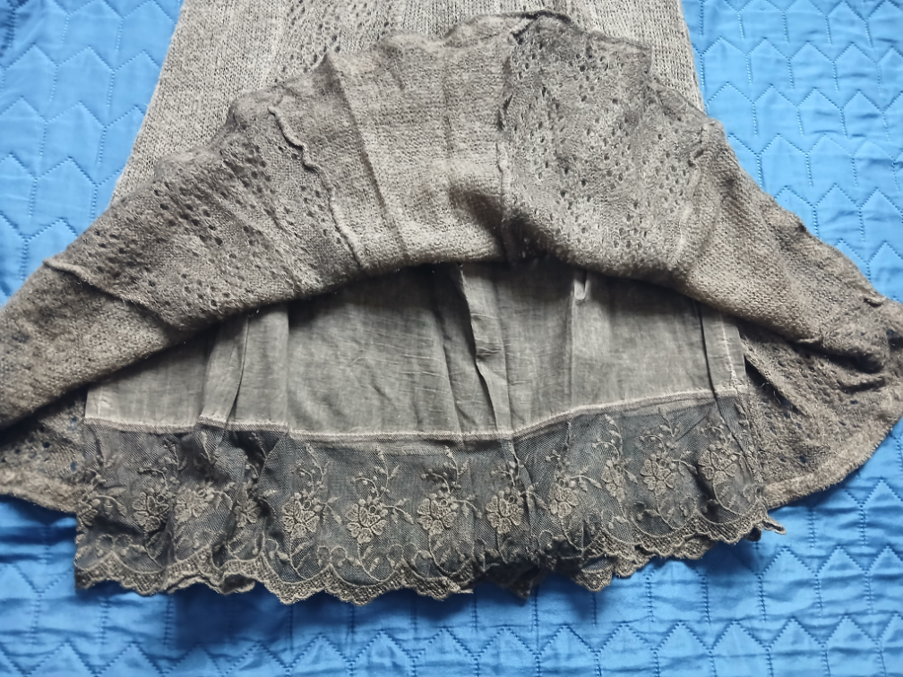 Vunena braon midi suknja sa cipkanom podsuknjom, M slika #2