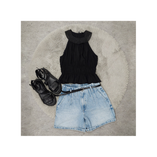 ZARA crna bluza sa pletenim okovratnikom