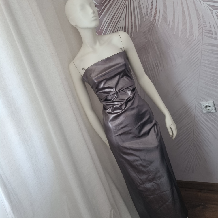 NOVA Zara midi haljina – srebrni sjajni materijal  slika #1