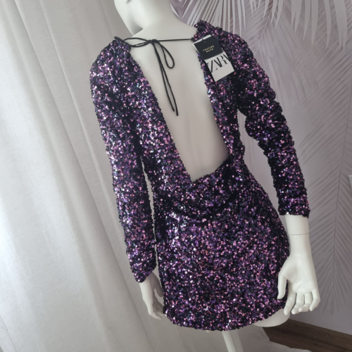 Nova Zara haljina – mini, ljubičaste šljokice – M 