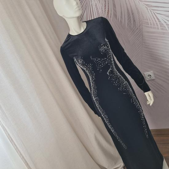 Elegantna midi haljina od pliša sa perlicama – S slika #2