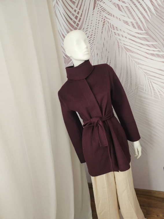 Nov Zara kratki bordo kaput sa kaisem slika #4