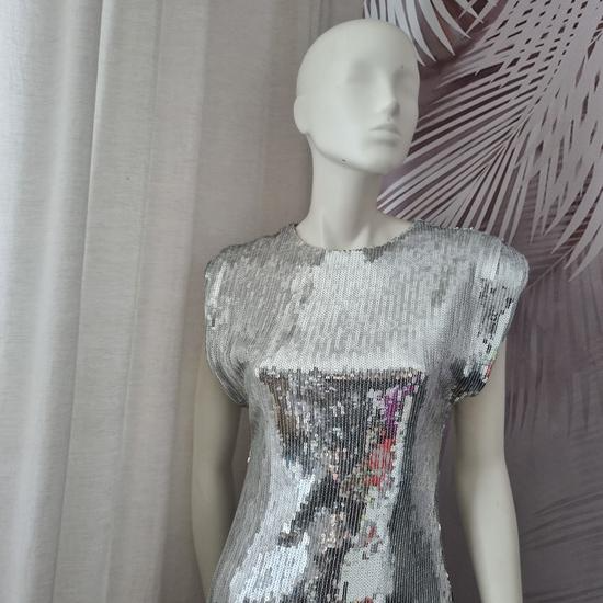 NOVA Zara haljina – mini, srebrne šljokice - rese slika #3