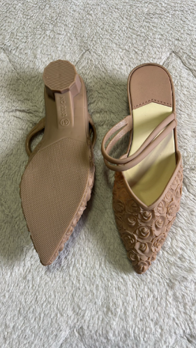 Beige 3D rose papuče, 38