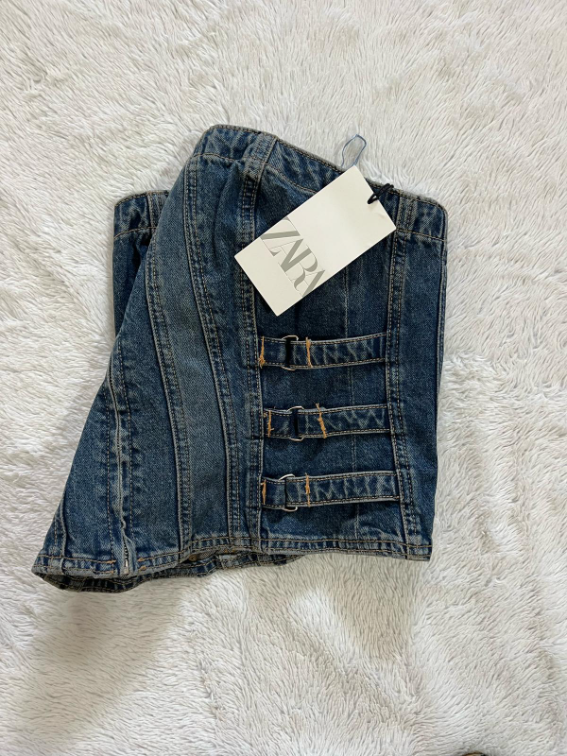 Zara novi teksas korset top S slika #2