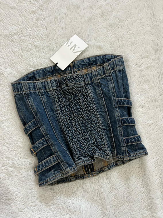 Zara novi teksas korset top S slika #3