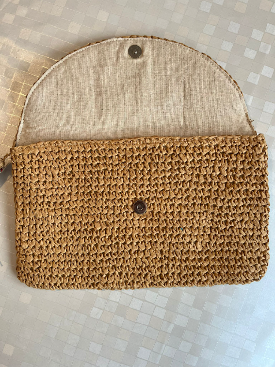 Slamnati clutch sa perlama Mango, novo slika #4