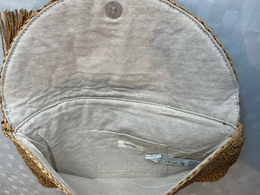 Slamnati clutch sa perlama Mango, novo slika #5