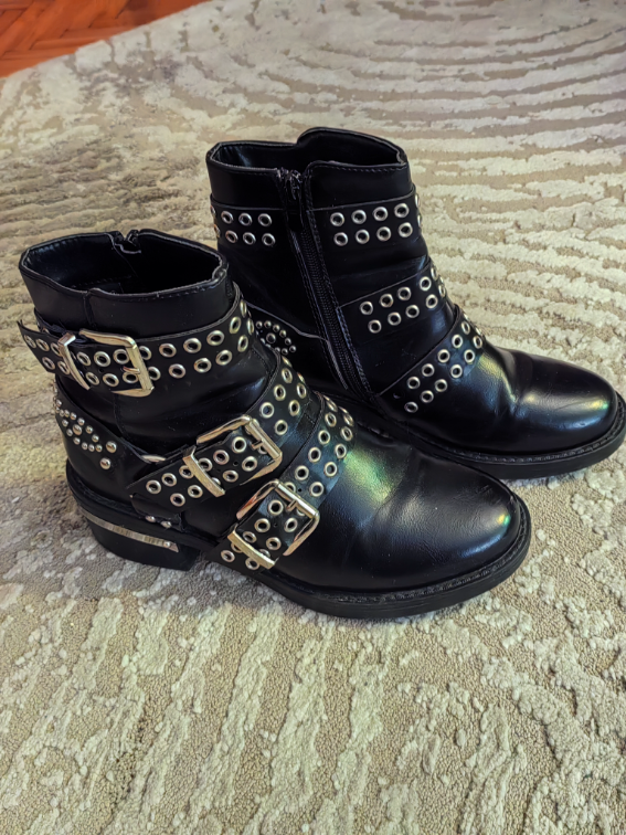 Crne kožne bajkerske čizme  slika #3