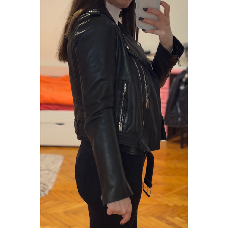 Stradivarius bajkerska jakna od prave kože slika #2