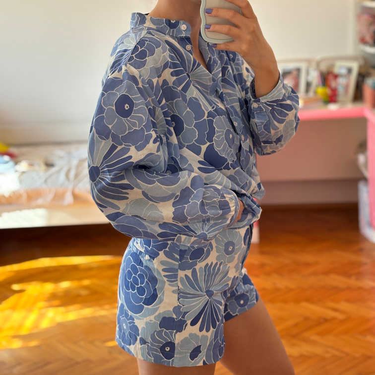 Cvetni pamucni komplet u plavoj boji slika #3