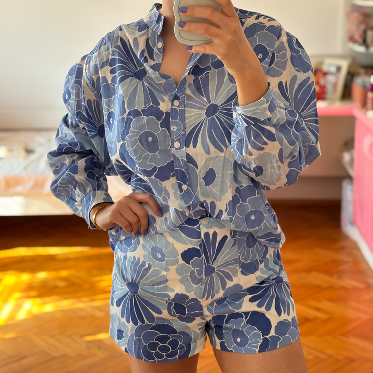 Cvetni pamucni komplet u plavoj boji slika #2