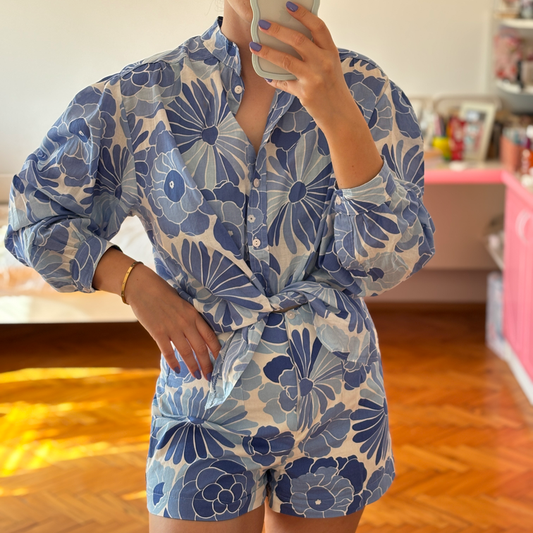 Cvetni pamucni komplet u plavoj boji slika #1