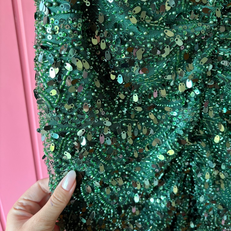 Svecana zelena elegantna haljina sa sljokicama slika #4