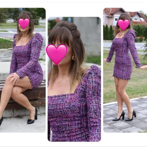 Ljubičasta mini haljina od tvida