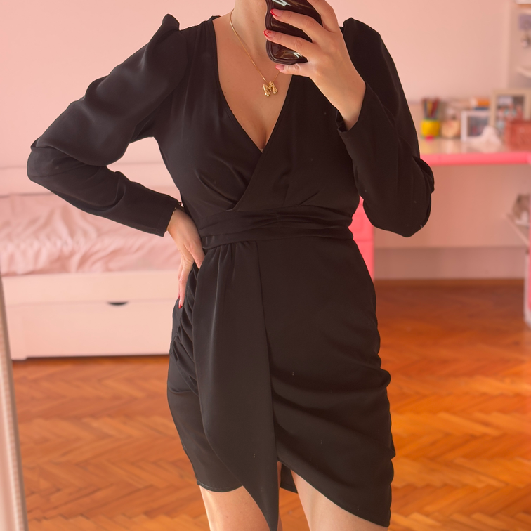 Crna svečana mini haljina slika #2