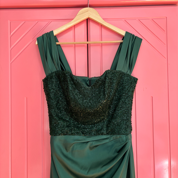 Svecana zelena duga haljina sa sljokicama slika #4