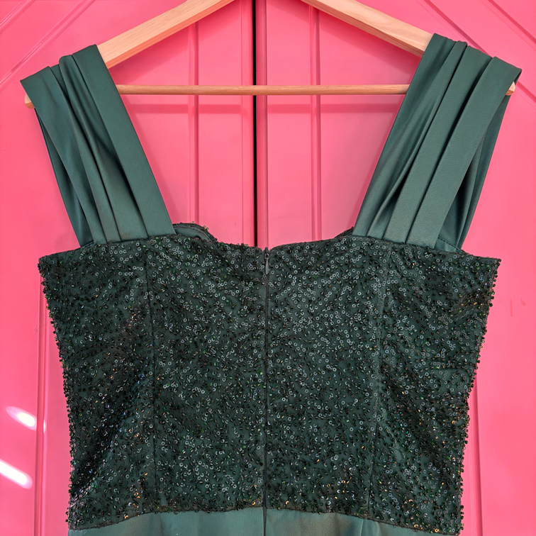 Svecana zelena duga haljina sa sljokicama slika #5