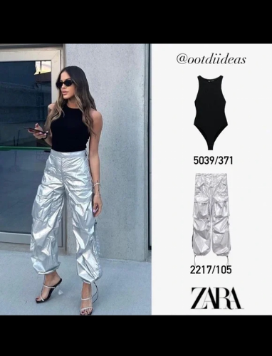 Zara cargo shinny pants