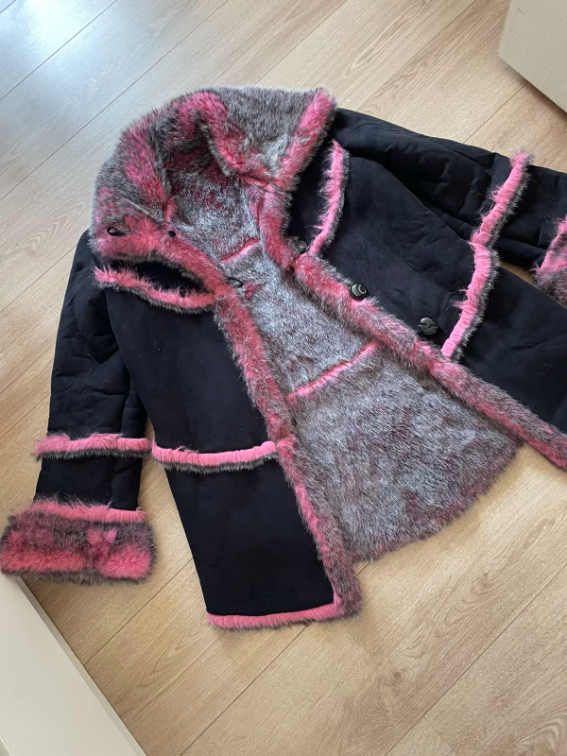 Roze bunda od veštačkog krzna  slika #3