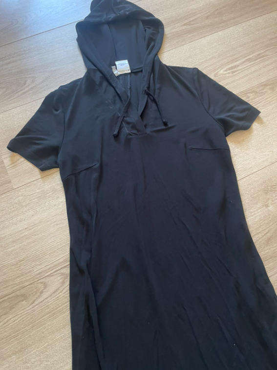 Crna maksi haljina majica sa kapuljačom  slika #3